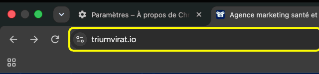 Saisie de l'adresse du site dans la barre d'adresse de Chrome, puis Entrée